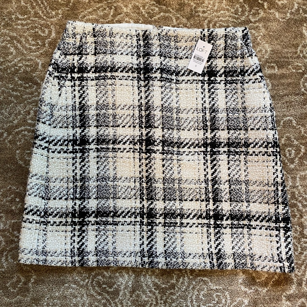 NWT Loft Black & White Plaid Skirt Sz 0